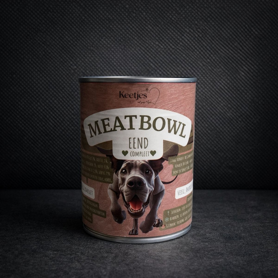 MeatBowl Eend Compleet – complete slow cooked hondenvoeding met eend in blik