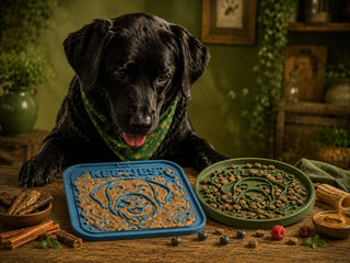 Keetjes likmat en anti-schrokbak voor voerverrijking bij honden